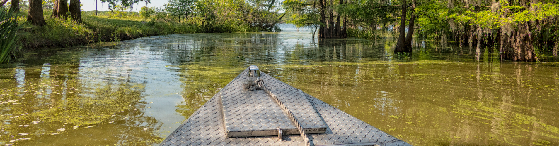 Boat in the water banner representing fishing in Bienville parish.